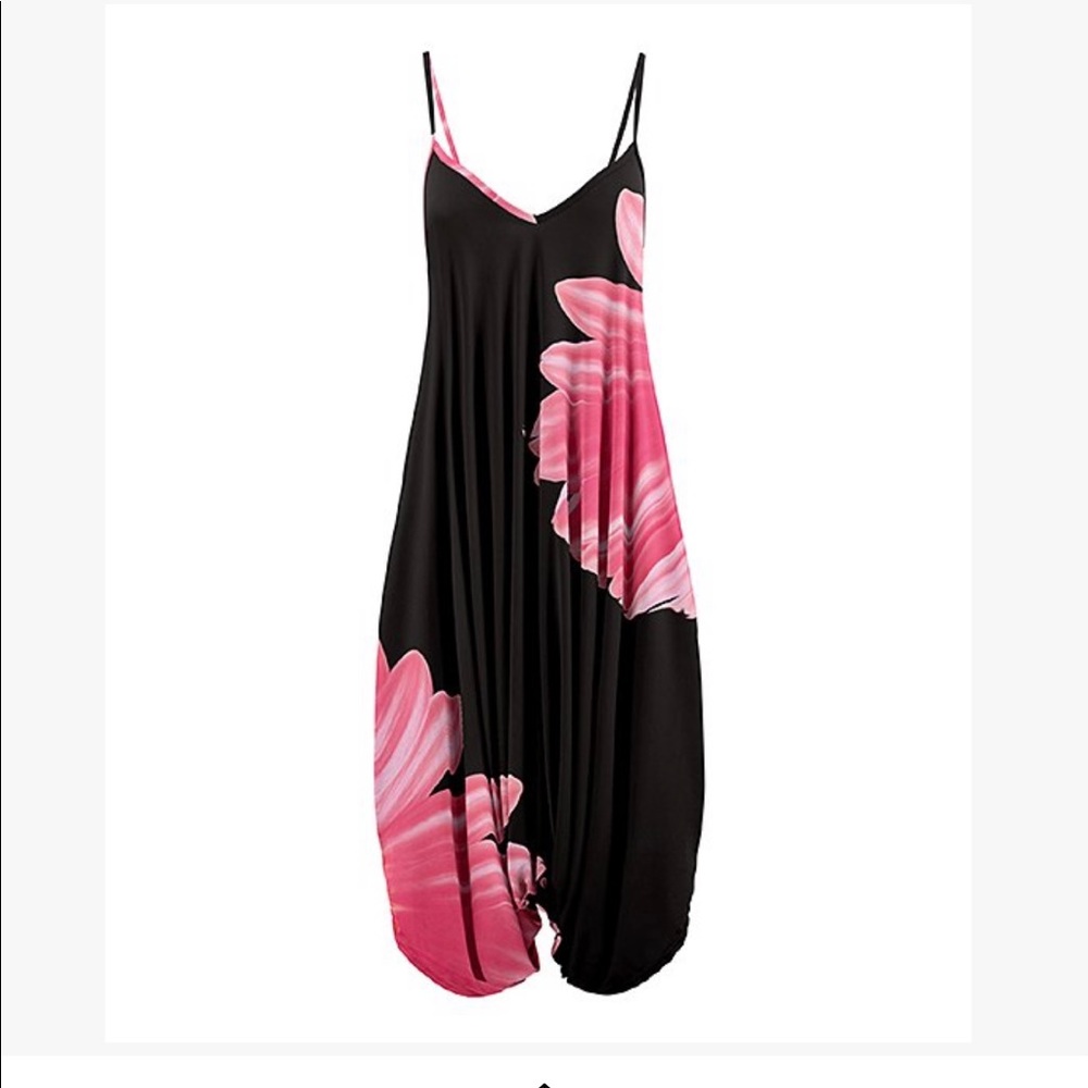 Black and Pink Petal Harem Jumpsuit